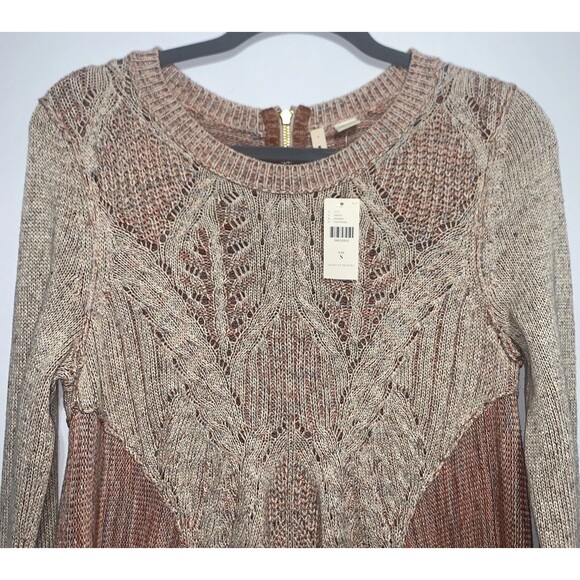 Anthropologie Moth Sweater Anita Cable Knit Rear Zip Pullover Long Swing Small - Picture 3 of 9